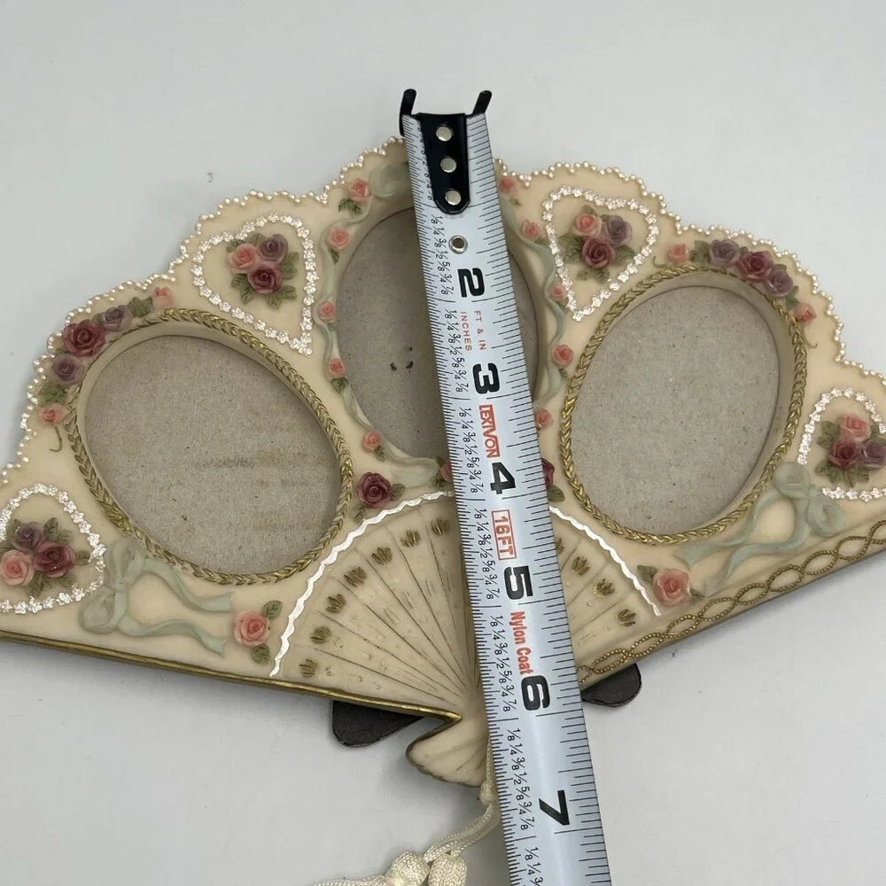 Dezine Victorian Style 3 Photo Picture Frame Hand Fan Shaped Boudoir Vanity 90s